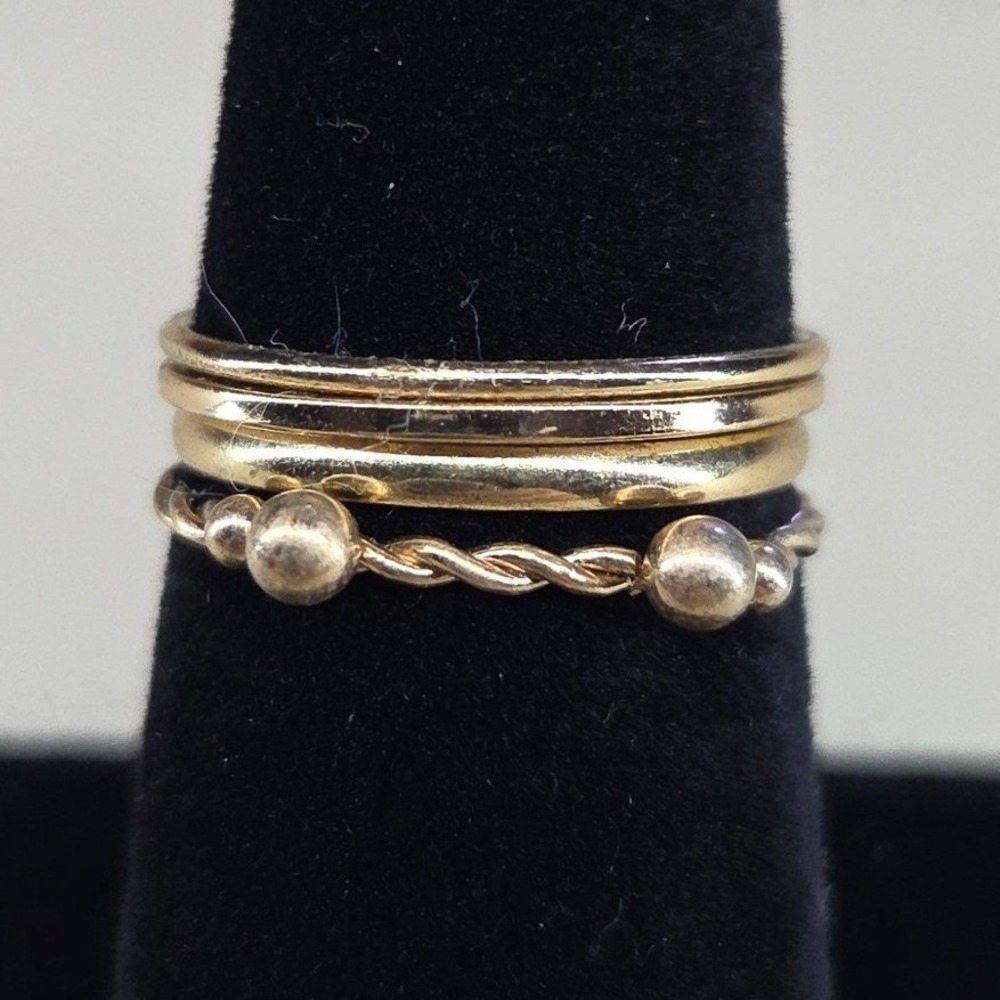 Gold Tone Stacking Rings Size 7.5-8 Minimalist Polished Rope Twist Bands‎ 4 pcs